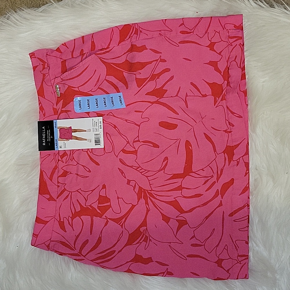 Rafaella Carmine Rose pink red floral skort functional pockets stretch Lg NEW…